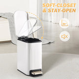 Slim Bathroom Trash Can with Lid Soft Close, Stainless Steel Step Bin Removable