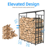 Tall Metal Firewood Rack Stand with Top Cover Fireplace Wood Storage Stacking