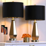 Set of 2 Mirrored Glass Bedside Table Lamps with 2 USB Ports for Nightstand