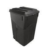 45 Gallon Wheeled Heavy Duty Plastic Garbage Can with Attached Lid for Outdoor Indoor Use, Black