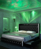 Queen Platform Bed Frame w/LED Lights, Wingback Headboard, USB Ports