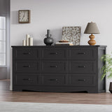 Black Dresser for Bedroom, 59'' Wide Chest of Drawers with Natural Wood