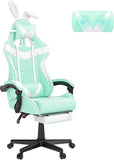 Pink Gaming Chair with Footrest, Bunny Ears, Ergonomic Design for Girls, Women