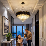 Modern Black & Gold Crystal Chandelier, Dimmable 5-Tier Round K9 Crystal Chandelier