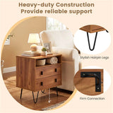 3-in-1 Bedroom Nightstand, Practical Side Table with 2 Drawers & Iron Legs