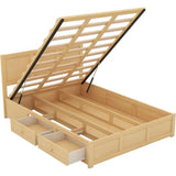 Mid-Size Bed with Storage, Illuminated, 2 Drawers, No Box Spring, Natural