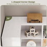 76" Tall Corner Bookshelf, 6-Tier L-Shaped Bookcase with 10 Shelves and 2 Drawers