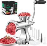 Manual Meat Grinder with Stainless Steel Sausage Stuffer, Hand Crank Mincer for Beef