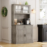 71 Freestanding Tall Kitchen Cabinet with Microwave Stand and Doors Rustic