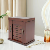 5 Tiers 4 Drawers Wooden Jewelry Box with Mirror for Necklace Earring