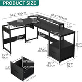 65 L-Shaped Desk with Illuminated Top, Adjustable Standing Desk