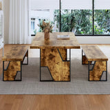 HIPIHOM 70.8" Wooden Dining Table with 2 Benches, Modern Set for 4-6 Person