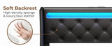 Queen Bed Frame with LED Lights and Charging Station, Noise Free