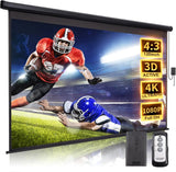 Motorized Projector Screen 120' 4:3 HD Electric Rising with Remote for Home