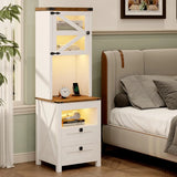 Tall Nightstand with Charging Station, Bedside Table with Drawers