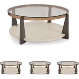 Contemporary Round Glass Coffee Table in Gray, Brown, and Gold Finish