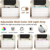 8 Drawer Dresser with LED Light, Modern Chest of Drawers with Hidden Handles and Glass Top for Bedroom