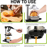 Heavy Duty Manual Citrus Juicer with Stainless Steel Cup, Easy to Use & Clean for Orange