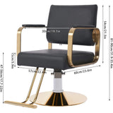 Barber Chair,360° Swivel Salon Chair with Gold Frame&Black PU Leather, Adjustable Hydraulic Stylist