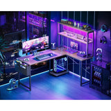 L Shaped Desk Gaming Desk with LED Light Power Outlet 53 Inch Reversible L Shaped Computer Table