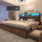 King Bed Frame, King Size Bed Frame Built in Charging Station & LED