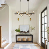 10-Light Matte Black Adjustable Chandelier with Smoked Glass Globe Shades Mid