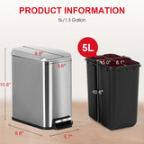 us13 Gallon Trash Can, 5L/30/50 Liter Kitchen Garbage Can Fingerprint Proof Stainless Steel with Removable Inner Bucket And Hinged Lids, Pedal Rubbish