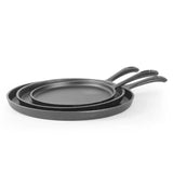 Round Cast Iron Griddle Pan 3Piece Set 8inch, 10inch, and 12inch Preseasoned Griddle