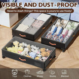 Under Bed Storage with Wheels 2-Pack, 66L Clear Lids for Clothes, Shoes