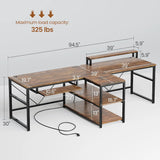 94.5" Home Office Desks, Computer Gaming Desk with Storage, LED Lights