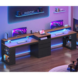 96.6" Long Computer Desk, 2 Person Desk with LED Lights & Power Outlet
