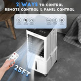 Portable evaporative air cooler for indoor use with 6 ice packs, remote, 12H
