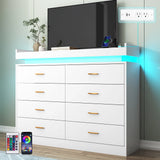 8 Drawer Dresser with LED Light, Modern Chest of Drawers for Closet, 47"