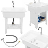 Freestanding Utility Sink W/ Washboard & Faucet Minimalist Dishwashing Sink Detachable