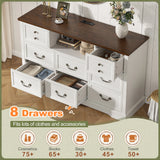 EnHomee 55" Wide 8-Drawer Dresser w/ Built-in Power Strip&RGB LED Lights