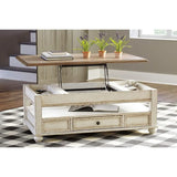 Vintage Inspired Rectangular Lift Top Coffee Table w/ Storage, White&Brown
