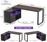 L Shaped Desk with File Cabinet & Power Outlet, Reversible 55 Inch Large