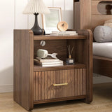 Fluted Wood Nightstand with Charger Station & Drawer For Home Office Sofa Customized