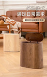 Faux Wood Grain Trash Can Slim Lid Large Capacity Bin For Bathroom Narrow Spaces Living