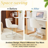 VINGLI White Modern Velvet Vanity Chair with Back - Silent Wheels Stylish Comfortable