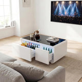 Smart Coffee Table with Built-in Fridge 15W Wireless Charging USB Ports