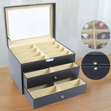 PU Leather Sunglasses Display Box Glass Window Jewelry Organizer