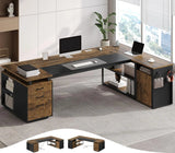78" Executive Desk with Lockable File Cabinet, L Shaped Office Desk with Power Outlets