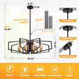 Modern 8-Light Geometric Chandelier Adjustable Height Metal Pendant Light with Black