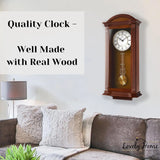 Silent Battery Powered Wooden Grandfather Wall Clock Pendulum Large