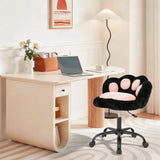 Vanity Chair with Cat Paw Back,Armless Desk Chair Cute Small Office Chair with Wheels Adjustable Height