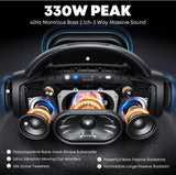 W-KING 330W Peak Wireless Boom Box Large Bluetooth Speaker 7.5", Outdoor