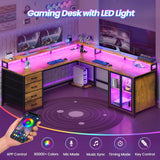 L Shaped Gaming Desk with 4 Drawers, Computer Desk with Display Cabinet
