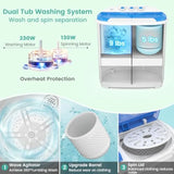 Portable washing machine for apartment/RV/dorm use, stainless steel drum, white, 14 lbs capacity