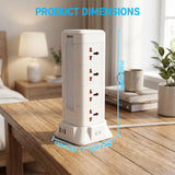 Flat Plug Surge Protector Tower Extension Cord w/ 12 AC Outlets 3 USB Ports
